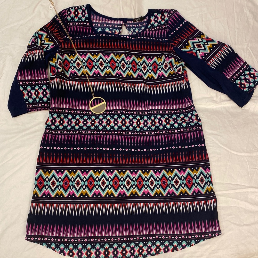 Navy With Colorful Designs Dress